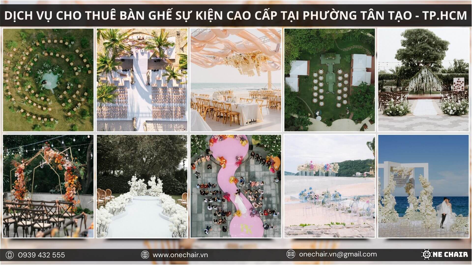 Hình 8: Bàn ghế cho sự kiện ngoài trời lãng mạn tại các địa điểm ở TP. Hồ Chí Minh.