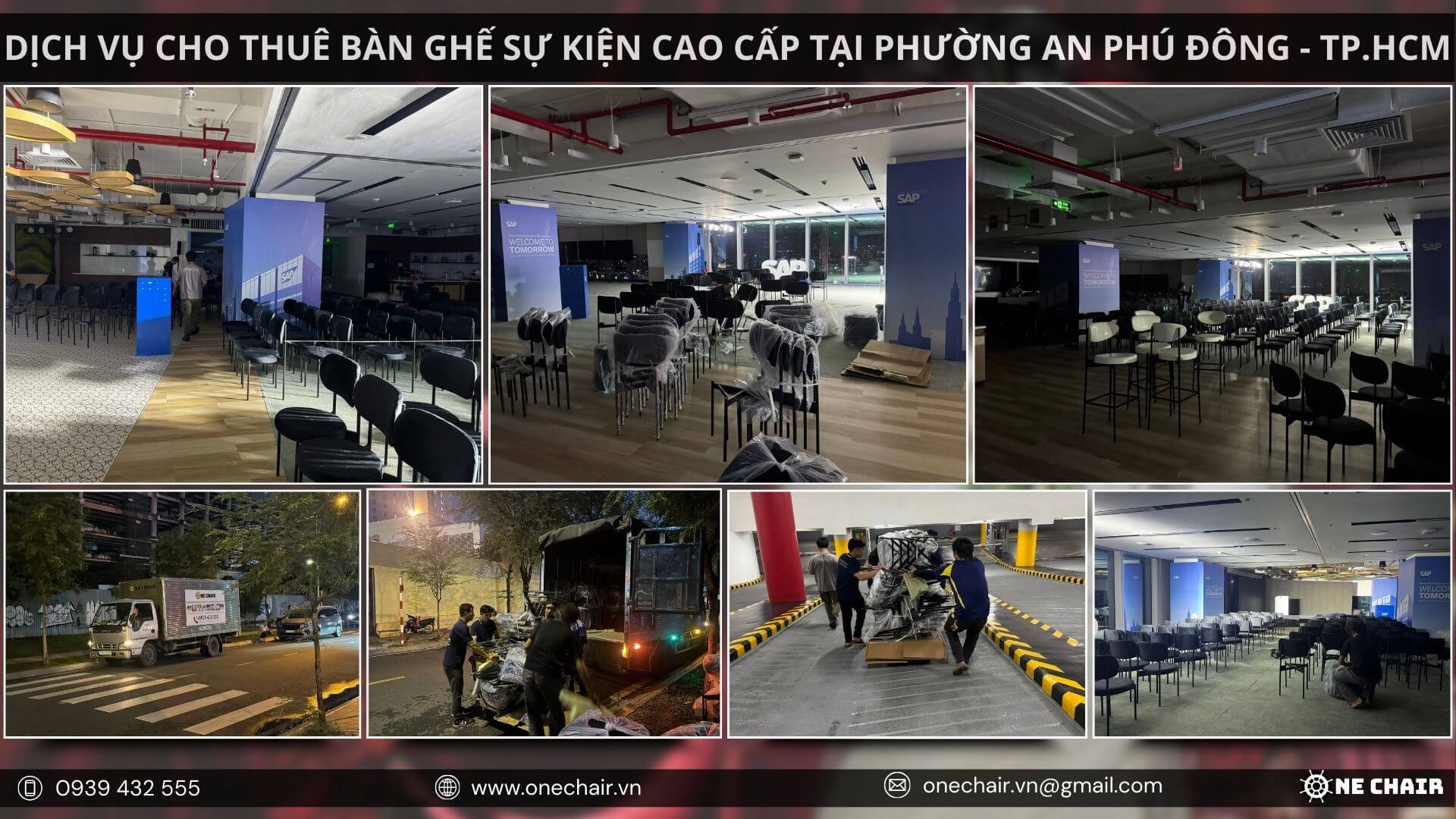 Đội ngũ One Chair lắp đặt bàn ghế sự kiện chuyên nghiệp.