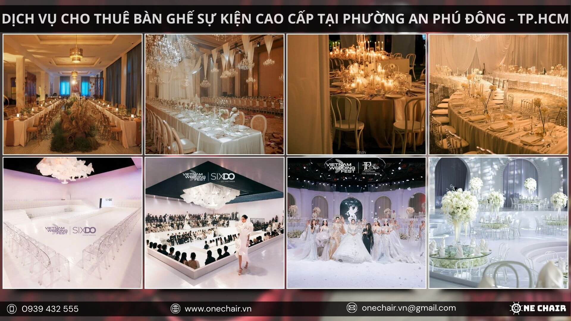 Sự kiện tối giản sang trọng với bàn ghế hiện đại.
