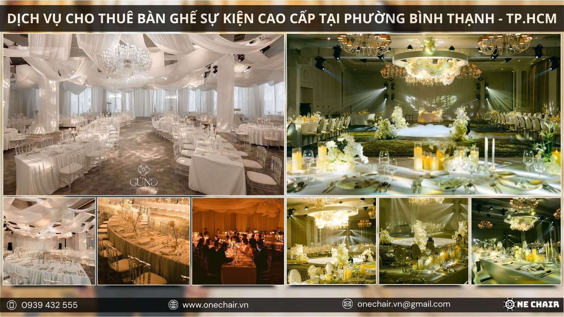 Hình 17: Bàn ghế tiệc cưới cao cấp do One Chair cho thuê, tạo nên không gian lãng mạn và sang trọng.
