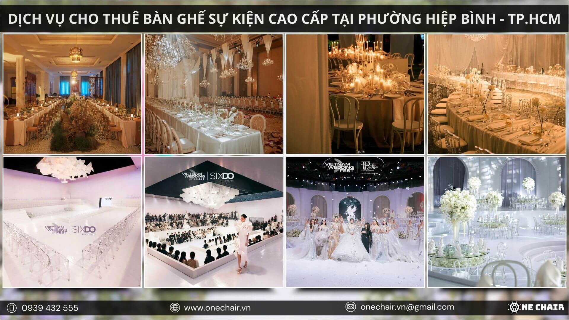 Hình 7: Một vài mẫu bàn ghế sự kiện đa dạng trong bộ sưu tập của One Chair, phù hợp với nhiều concept khác nhau.