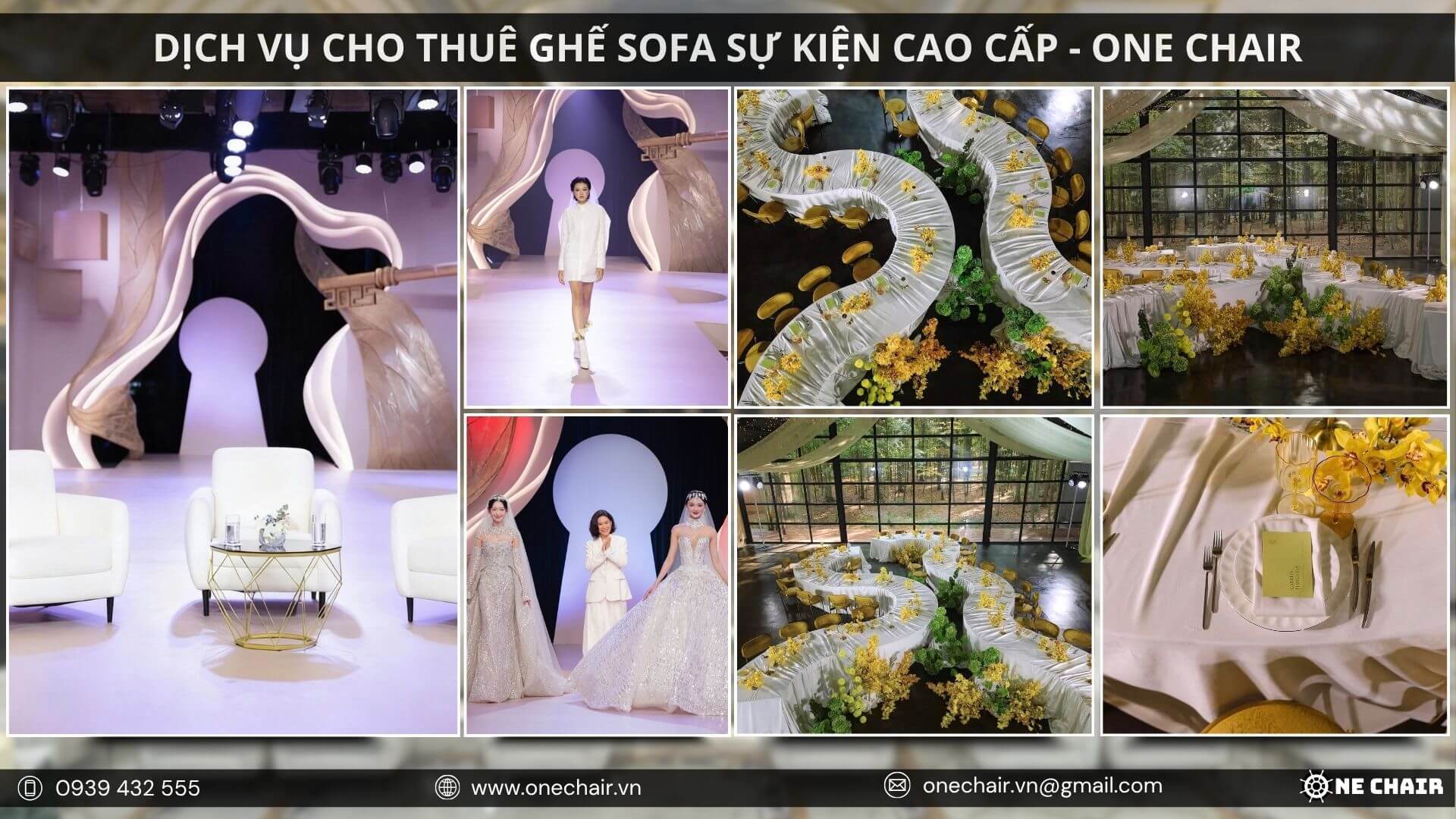 Hình 14: ONE CHAIR setup sofa đồng bộ bàn ánh sáng và backdrop tại sự kiện cao cấp