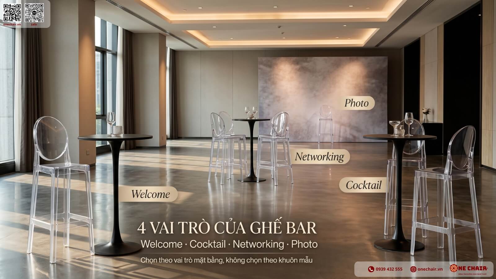 So do vai tro ghe bar trong layout su kien welcome cocktail networking