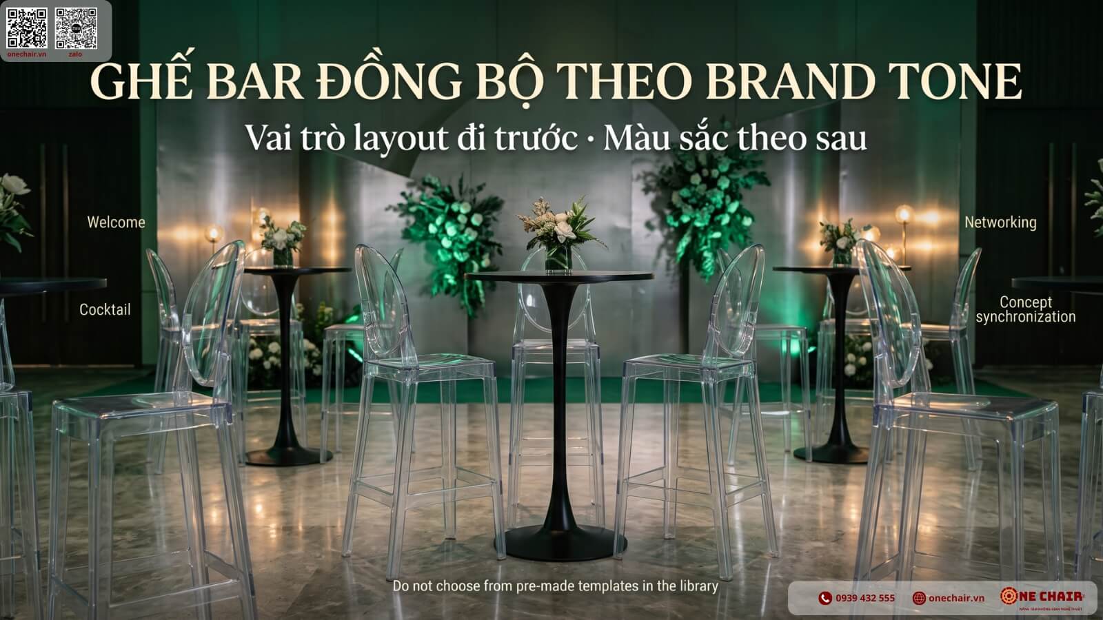 Phoi ghe bar theo tong mau thuong hieu cho su kien cao cap