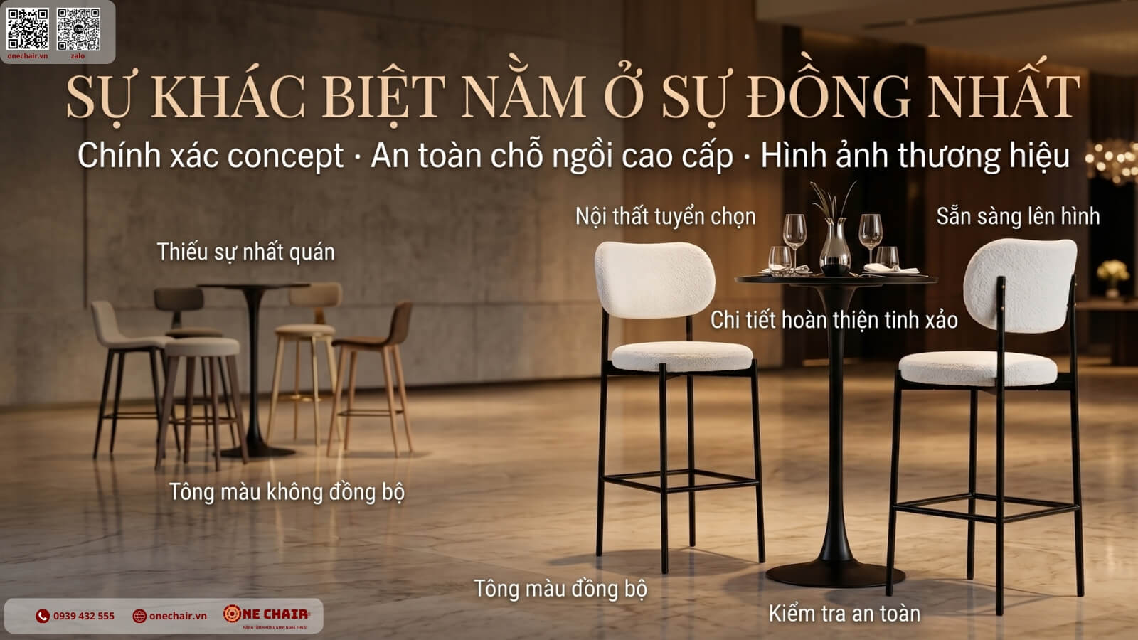 Hai khu vuc su kien dong bo tong mau ghe bar va ban cocktail