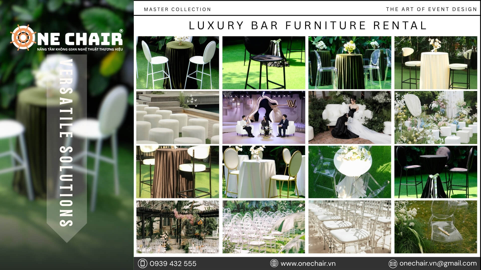 Hình 1: Nghệ thuật setup bàn ghế BAR Ssự kiện cao cấp ONE CHAIR trong không gian sang trọng cho thuê ghế bar sự kiện sang trọng
