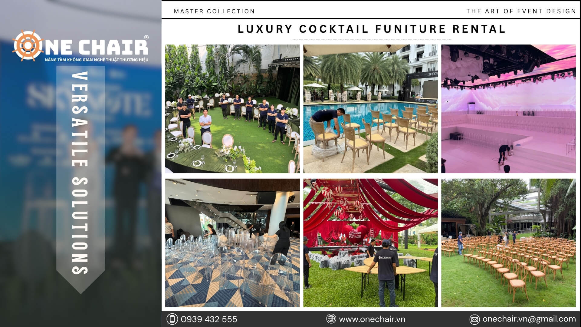 Hình 25: Đội ngũ stylist ONE CHAIR setup bàn ghế cocktail sự kiện tại TP.HCM.