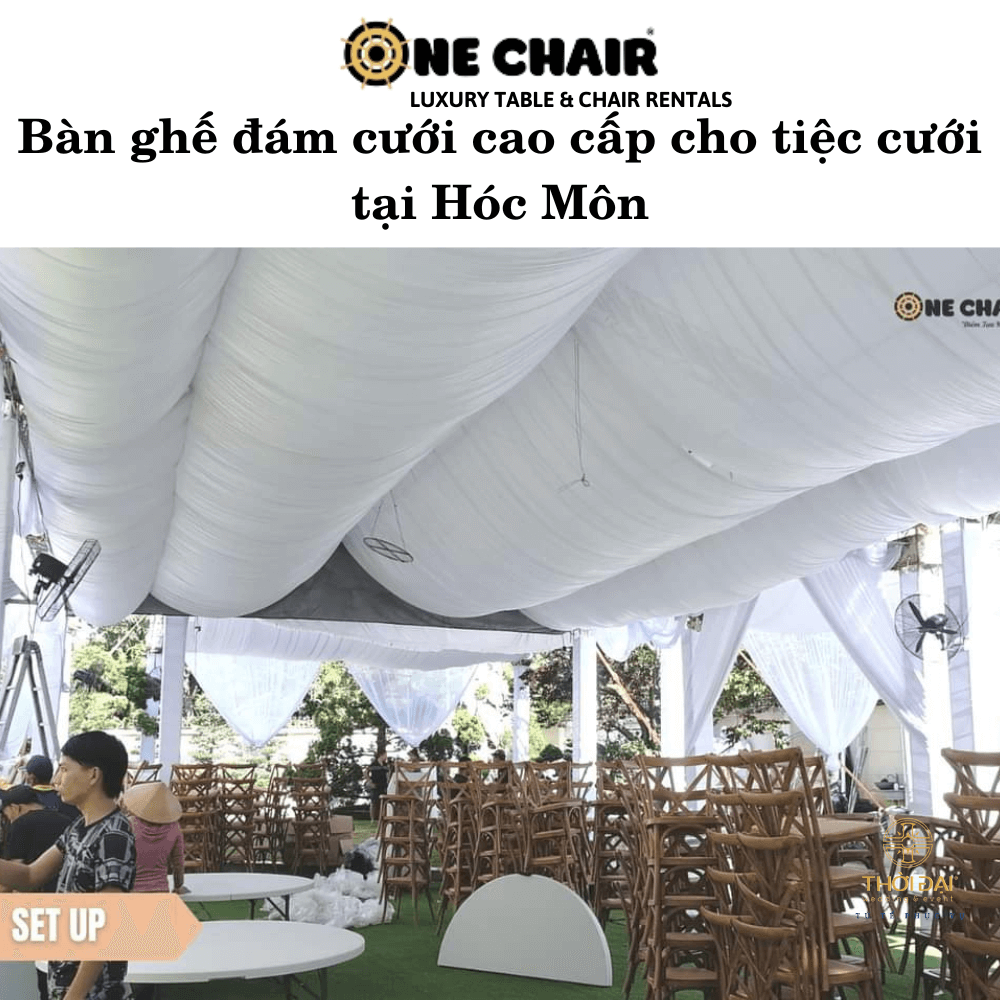 Hình 5: Cho thuê bàn ghế gỗ Crossback cao cấp tại Hóc Môn, HCM.