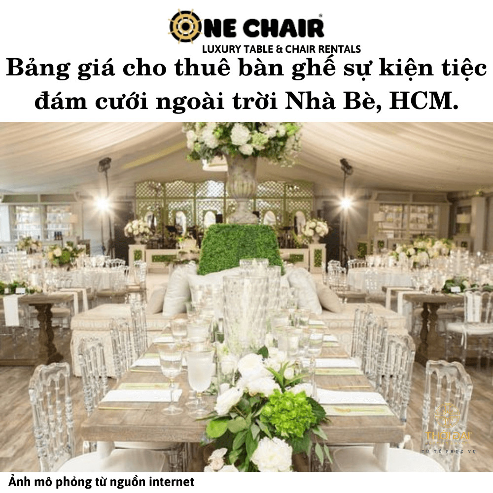 Hình 2: Cho thuê bàn ghế sự kiện tiệc đám cưới ngoài trời trong suốt tại Nhà Bè, HCM.