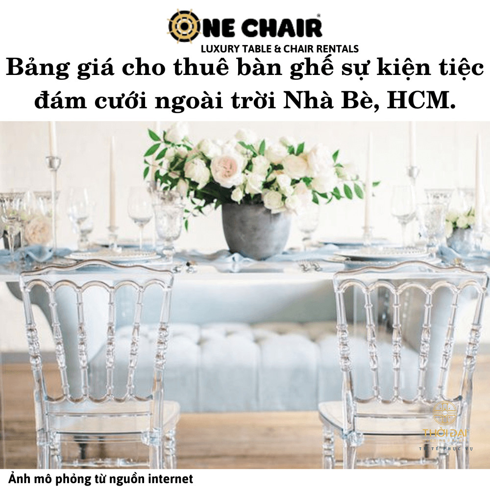 Hình 9: Cho thuê bàn ghế sự kiện tiệc đám cưới ngoài trời Napoleon pha lê trong suốt tại Nhà Bè, HCM.