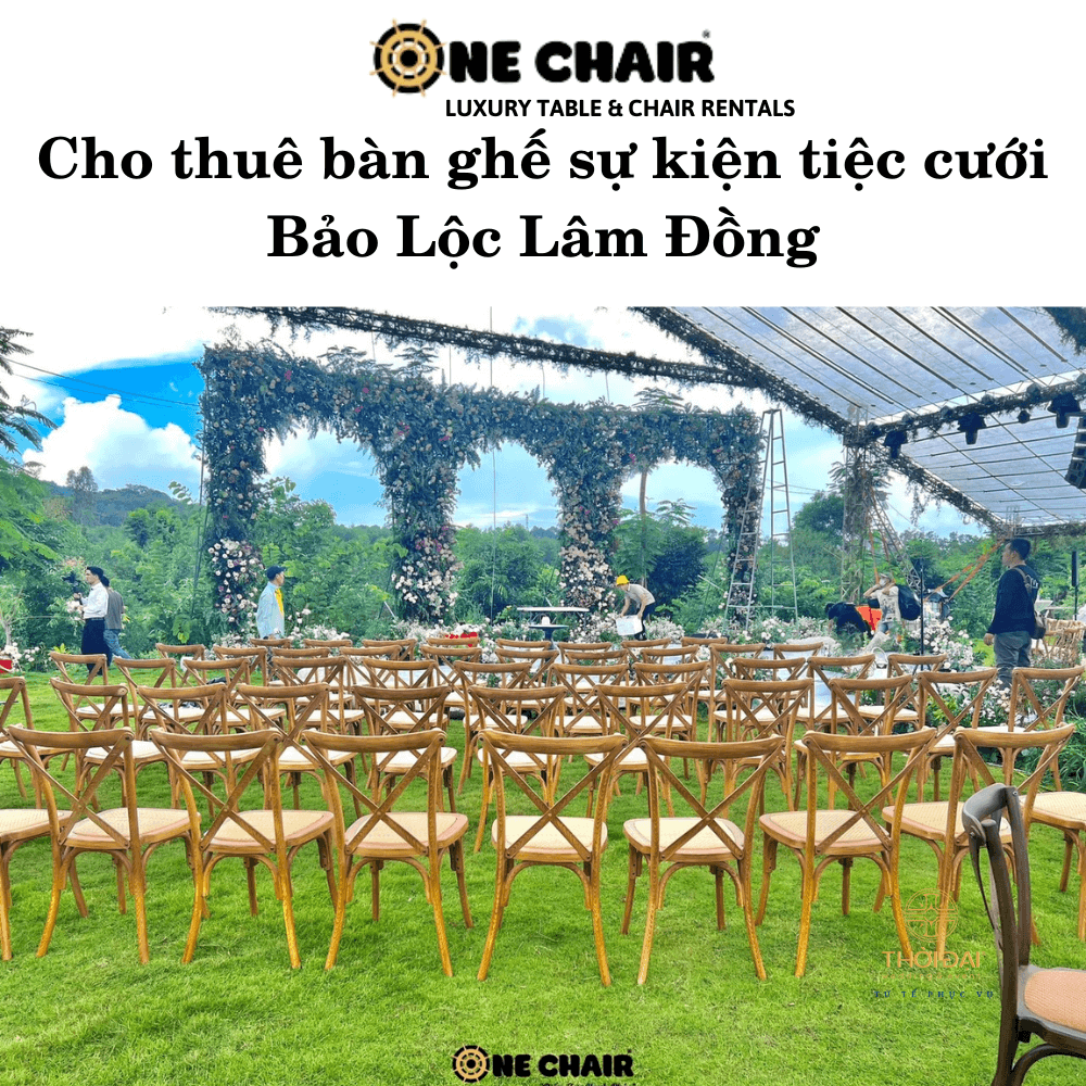 Hình 7: Cho thuê bàn ghế đám cưới tiệc cưới gỗ crossback tại Bảo Lộc Lâm Đồng.