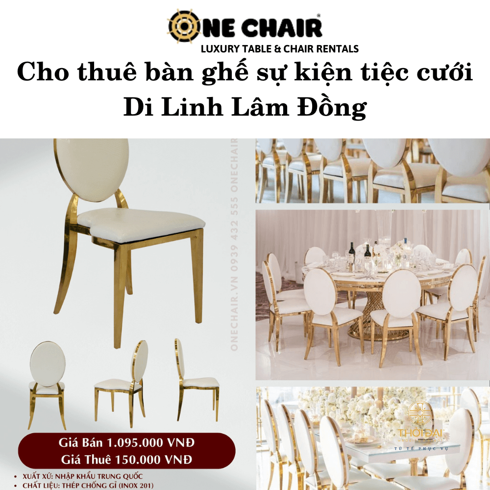 Hình 8: Cho thuê bàn ghế dự kiện tiệc cưới mạ vàng sang trọng tại Di Linh Lâm Đồng.