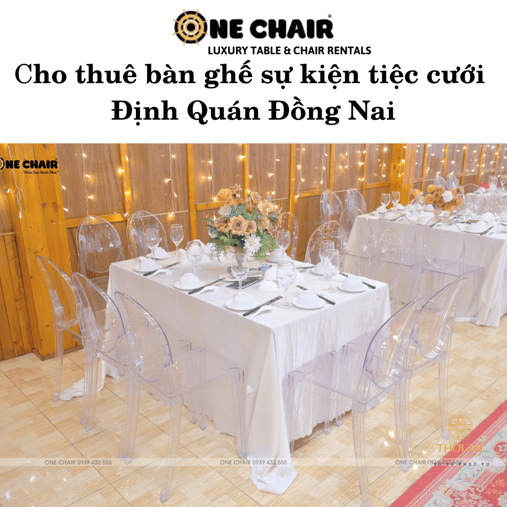 Hình 5: Dịch vụ cho thuê bàn ghế sự kiện trong suốt tại Định Quán Đồng Nai.