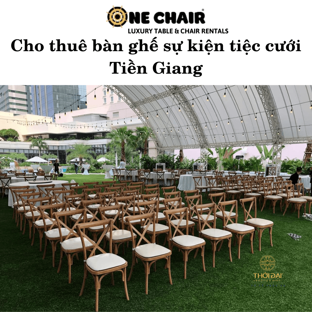 Hình 16: Cho thuê bàn ghế gỗ sự kiện tiệc cưới ngoài trời đẹp Tiền Giang.