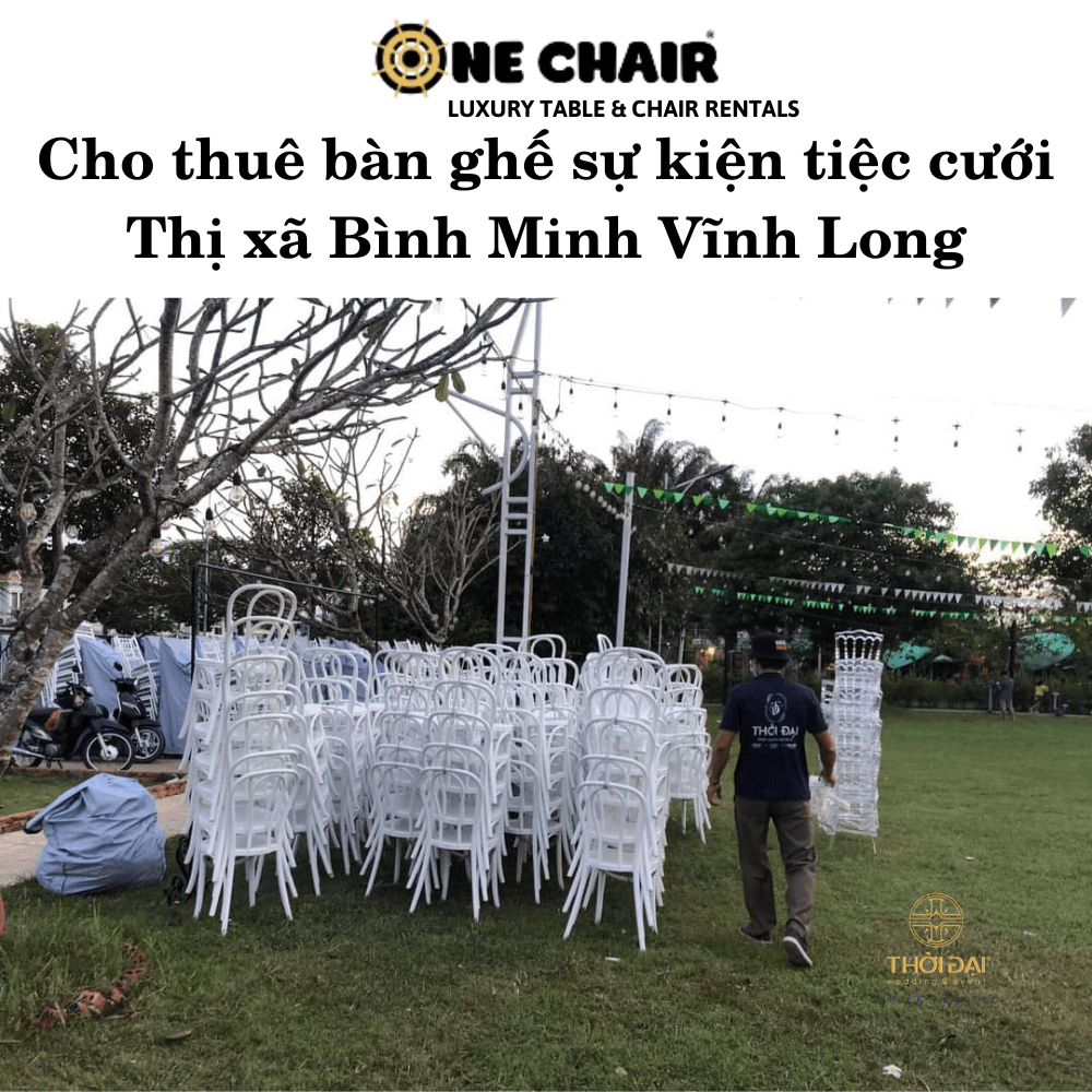 Hình 2: Cho thuê bàn ghế nhựa trắng thị xã Bình Minh.