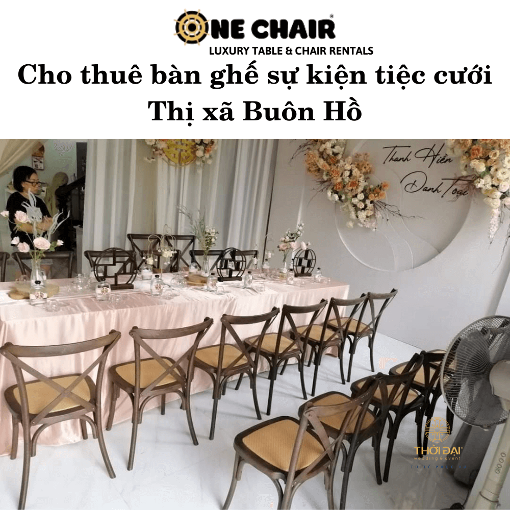 Hình 6: Cho thuê bàn ghế đám cưới gỗ Thị xã Buôn Hồ.