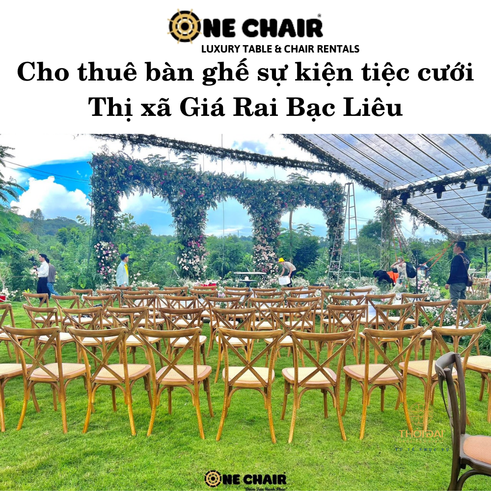 Hình 2: Cho thuê bàn ghế sự kiện tiệc cưới ngoài trời Giá Rai Bạc Liêu.