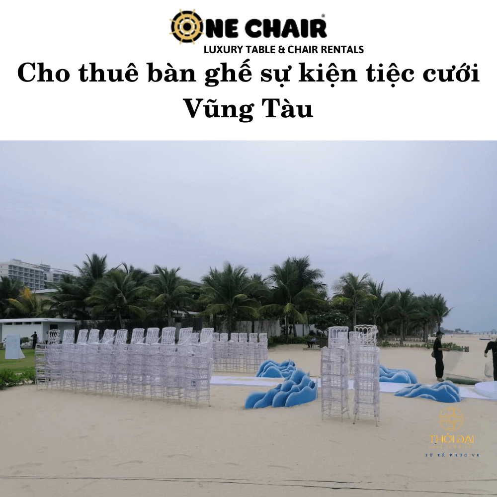 Hình 5: Cho thuê bàn ghế sự kiện tiệc cưới trong suốt bãi biển Vũng Tàu.
