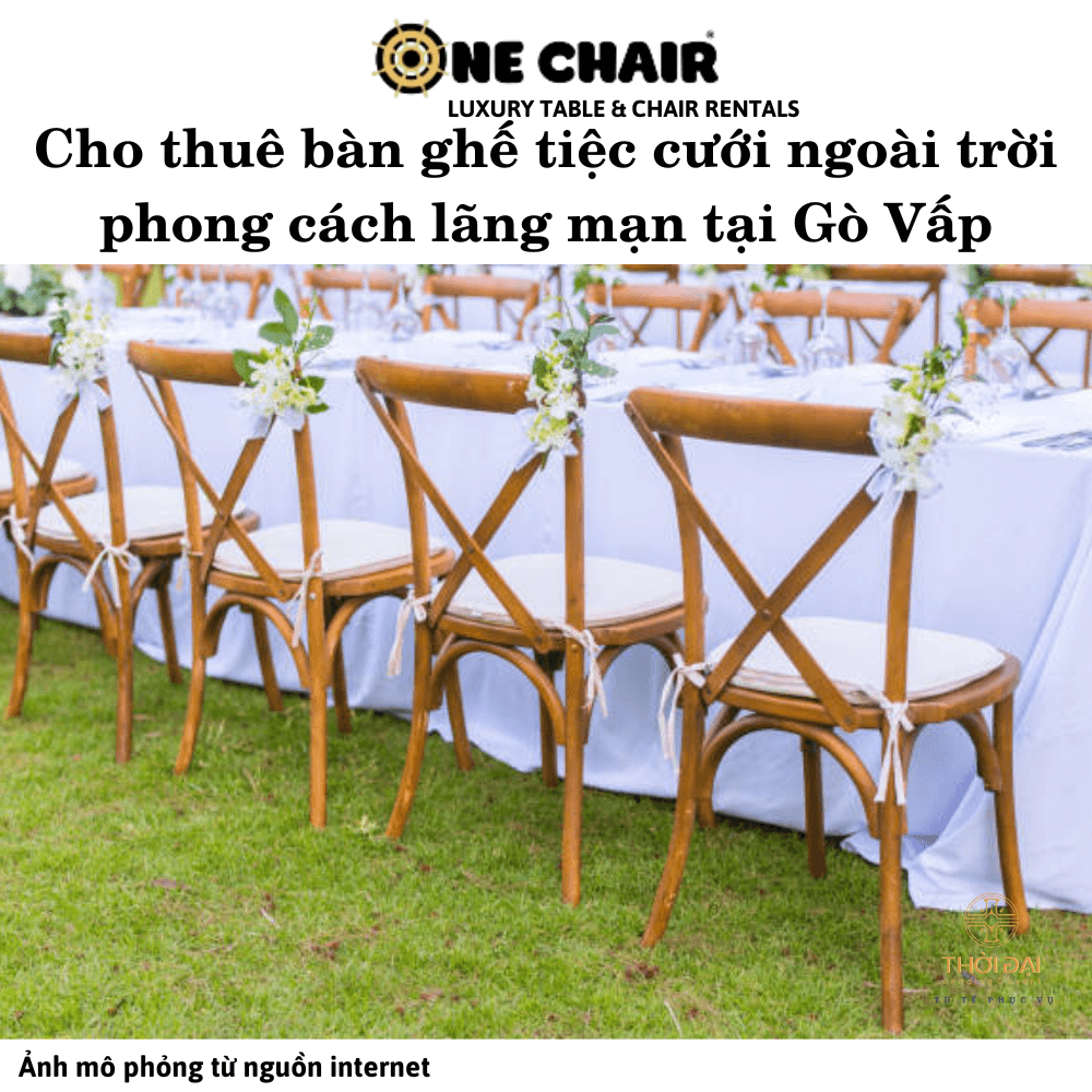 Hình 5: Cho thuê bàn ghế Crossback sự tiệc cưới ngoài trời lãng mạn Quận Gò Vấp.