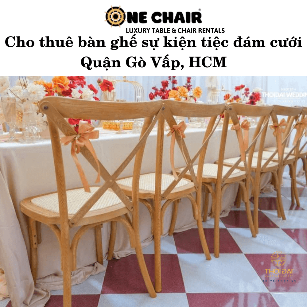 Hình 8: Cho thuê bàn ghế đám cưới gỗ Crossback tại Gò Vấp, HCM.