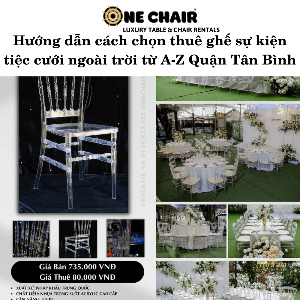 Hình 5: Cho thuê bàn ghế Napoleon pha lê trong suốt sự kiện tiệc cưới ngoài trời Quận Tân Bình.