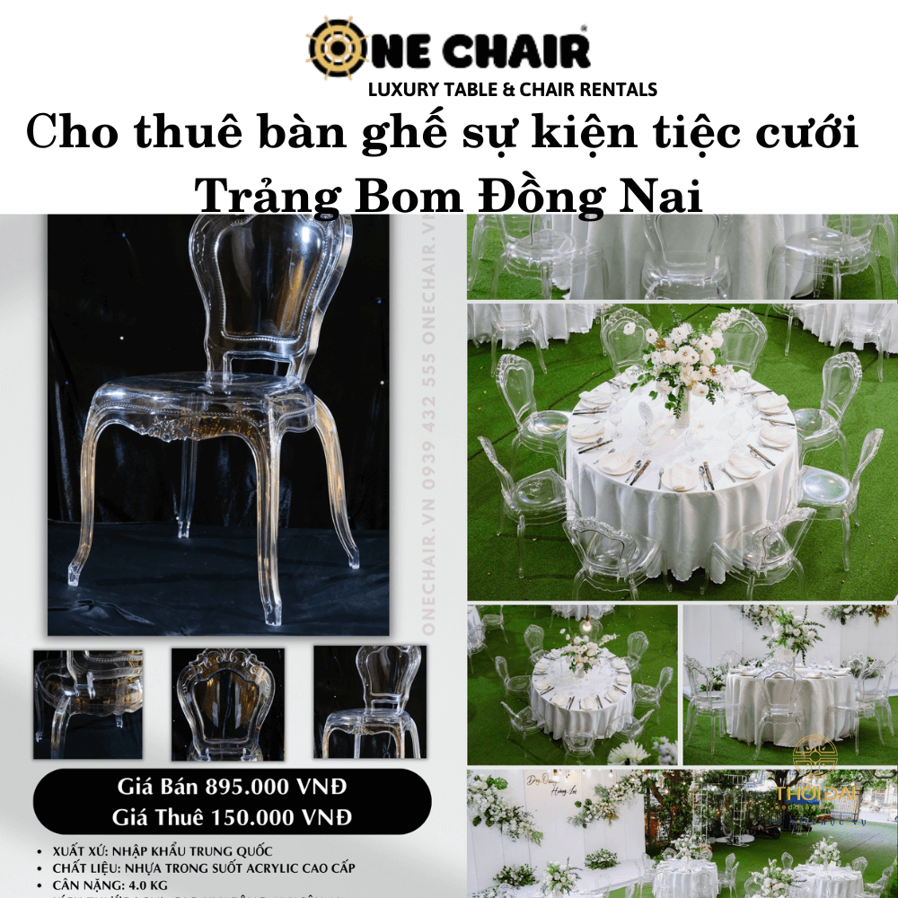 Hình 7: Cho thuê bàn ghế sự kiện tiệc cưới nữ hoàng trong suốt giá rẻ Trảng Bom Đồng Nai.
