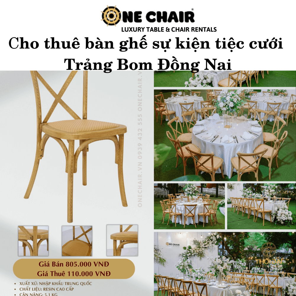 Hình 9: Cho thuê bàn ghế sự kiện tiệc cưới crossback Trảng Bom Đồng Nai.